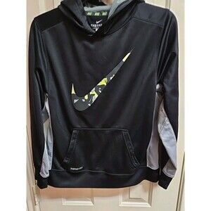 Nike Therma Fit Hoodie Youth XL Black Pullover Sweatshirt Swoosh Logo